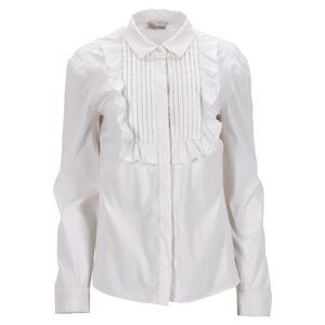 Red Valentino Long Sleeve Ruffle Tuxedo Shirt In White Cotton